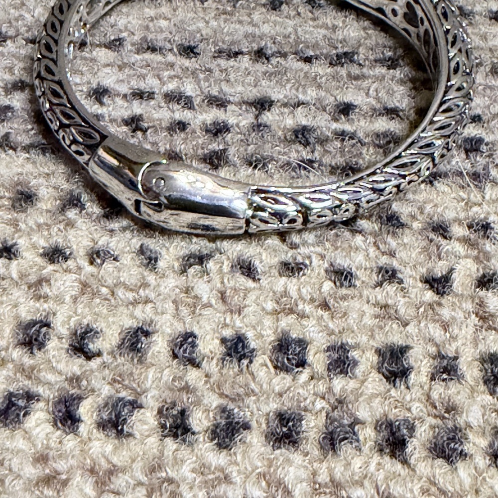 Elegant Silver and Gold Tone Bracelet Blue Accents Dec Birthstone Hinge Bangle - Picture 6 of 10